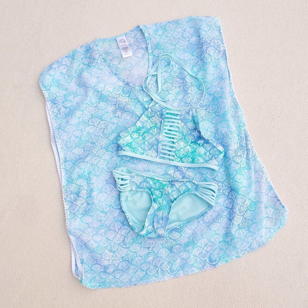 Summer Crush seashell print 2 piece bikini with matching swim suit cover